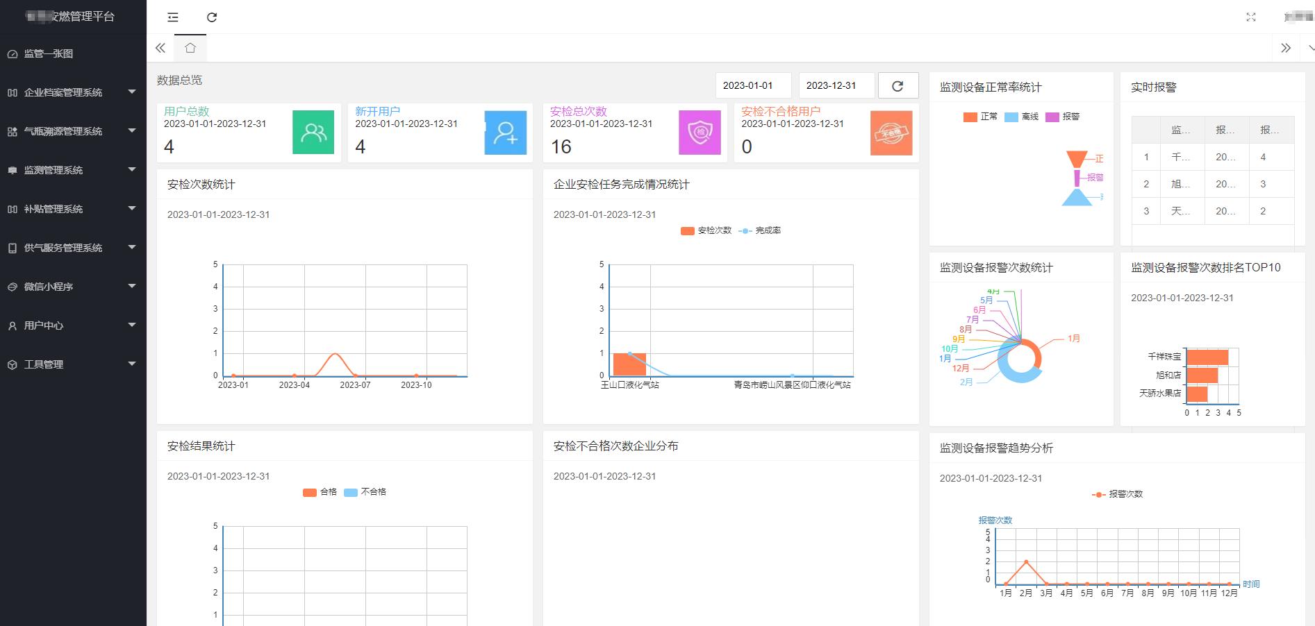 瓶裝液化石油氣智慧監(jiān)管平臺桌面展示